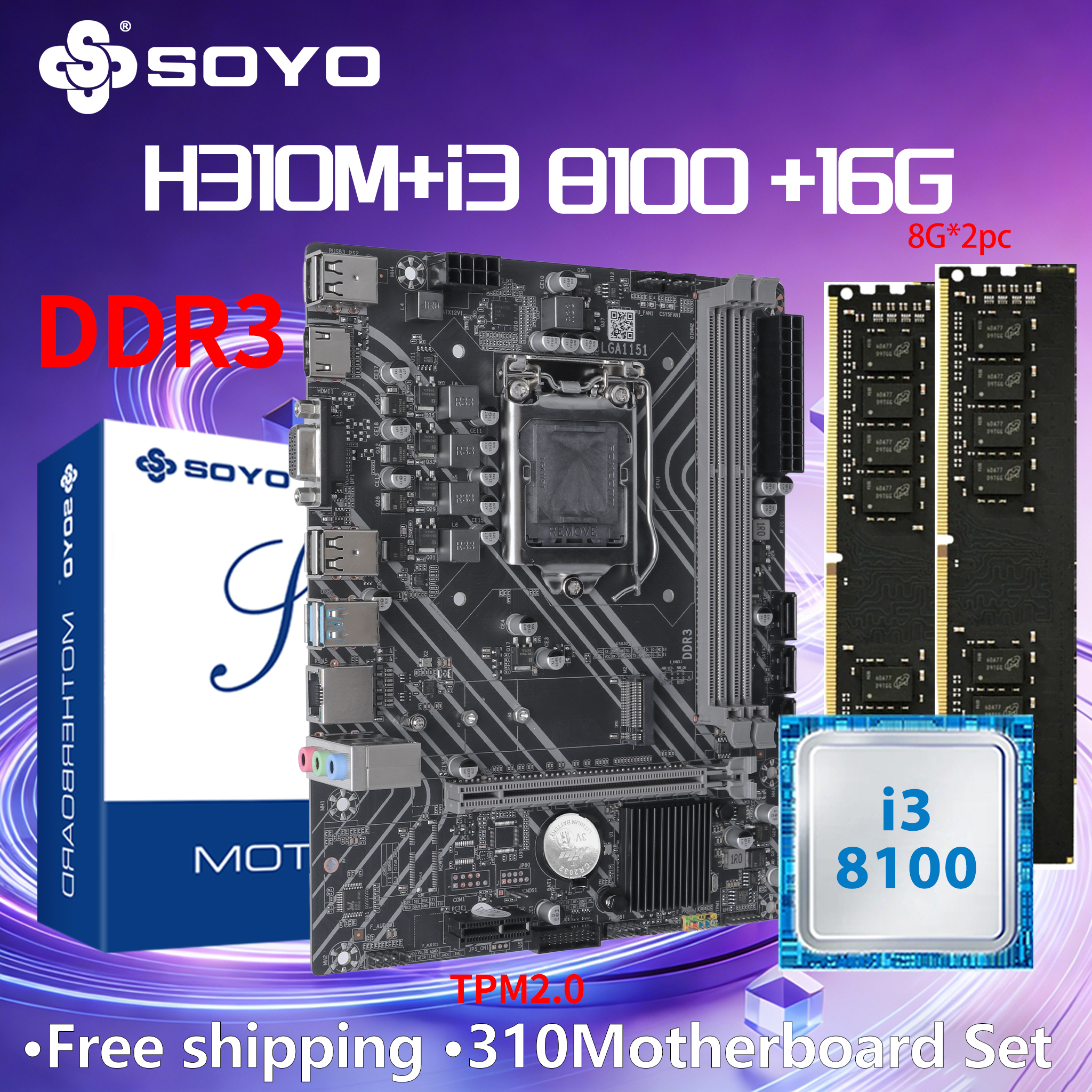 Pc Gaming I3 - SOYO H310M DDR3 Motherboard i3 8100